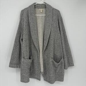 Eileen Fisher Womens XL Gray Organic Cotton Open Front Cardigan Sweater Pockets